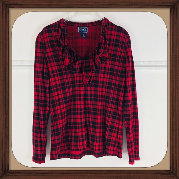 Chaps Tops - Chaps Buffalo Plaid Light Ruffle Long Sleeve Top